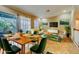Bright living room boasts contemporary decor, a large dining table, and seamless access to an outdoor patio at 94 The Cove Way, Indian Rocks Beach, FL 33785