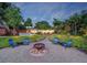 Evening view of fire pit with blue chairs and home at 1560 53Rd N St, St Petersburg, FL 33710