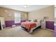 Bedroom with soft carpet, a cozy bed, and decoratively painted walls, creating a cheerful and inviting space at 12013 Whistling Wind Dr, Riverview, FL 33579