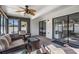Relaxing sunroom with sliding doors and ceiling fan at 2582 Bentley Dr, Palm Harbor, FL 34684
