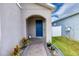 Front entrance with blue door and brick walkway at 11834 Brighton Knoll Loop, Riverview, FL 33579