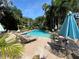 Large pool with patio furniture and tropical landscaping at 909 35Th N St, St Petersburg, FL 33713