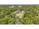 Expansive aerial view of a secluded property surrounded by lush greenery and a private pond at 2501 Rustic Oaks Dr, Lutz, FL 33559