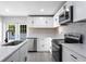 Bright, modern kitchen featuring stainless steel appliances, white cabinetry, and French doors that let in natural light at 615 W Virginia Ave, Tampa, FL 33603