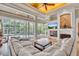Open living space with high ceilings, fireplace and access to pool area at 4907 Londonderry Dr, Tampa, FL 33647