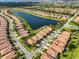 An aerial view showcases the community with a serene lake and lush green spaces at 5721 Sunset Falls Dr, Apollo Beach, FL 33572