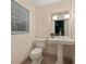 Modern powder room with pedestal sink and white toilet at 6515 Stonington S Dr, Tampa, FL 33647