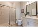 Clean bathroom with a walk-in shower and modern vanity at 5351 Bridge St # 38, Tampa, FL 33611