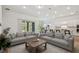Bright, open-concept living room with modern furnishings and a view of the eat-in kitchen at 11477 Waterway Dr, Parrish, FL 34219