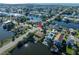 Wide aerial view of waterfront property with a canal and many houses visible at 3306 Holly Springs Dr, Hernando Beach, FL 34607