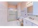 Accessible bathroom with walk-in shower, grab bars, and modern vanity at 397 Doniphan Dr, Port Charlotte, FL 33954