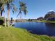 Tranquil lakefront property with lush landscaping and palm trees at 1291 S Disston Ave, Tarpon Springs, FL 34689