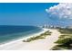 A stunning aerial view showcases the beach, ocean, and skyline of Sand Key at 1390 Gulf Blvd # 1204, Clearwater, FL 33767