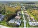 Wide aerial view of community with various housing styles, roads, and green spaces at 1687 Starling Drive, Tarpon Springs, FL 34689
