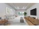 Spacious main bedroom with plush bed, hardwood floors, and private access to patio at 4675 Hickory Oak Dr, Brooksville, FL 34601