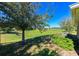 Landscaped backyard with a view of a pond and lush greenery at 13541 Niti Dr, Hudson, FL 34669