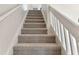 Beige carpeted staircase with white railings at 2345 Lake Woodberry Cir, Brandon, FL 33510