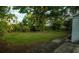 Spacious backyard with mature trees and landscaping, perfect for outdoor activities and relaxation at 637 Jamaica Ave, Tampa, FL 33606