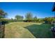 Private backyard with a grassy lawn and black metal fence at 12241 Perennial Pl, Bradenton, FL 34211