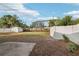 Spacious back yard with privacy fence and storage shed on an overcast day at 1593 76Th N Ave, St Petersburg, FL 33702