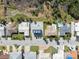 Aerial view showing a row of houses near the water, with lush landscaping at 4148 Rudder Way, New Port Richey, FL 34652