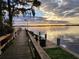 Wooden dock extending over calm lake waters at 3921 Mimosa Pl, Palm Harbor, FL 34685
