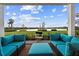 Inviting covered patio with comfortable seating and a picturesque view of the lake at 9132 Bernini Pl, Sarasota, FL 34240