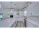 Modern kitchen with white cabinets, quartz countertops and stainless steel appliances at 515 Elm St, Safety Harbor, FL 34695