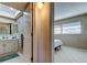 Clean bathroom with white vanity and tiled floor at 1221 Drew St # E11, Clearwater, FL 33755