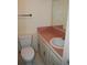 Bathroom has a vanity with pink tile and a toilet at 2699 Seville Blvd # 605, Clearwater, FL 33764