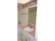Clean bathroom with pink tile, vanity, and mirror at 2699 Seville Blvd # 605, Clearwater, FL 33764