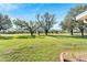 Spacious backyard with lush green grass and mature trees at 334 Caloosa Palms Ct, Sun City Center, FL 33573