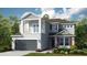 Two-story home with gray siding, red shutters, and a two-car garage at 719 Sky Shade Dr, Apollo Beach, FL 33572