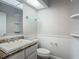 Small bathroom with granite vanity, updated fixtures, and glass shelves at 10130 Balcony St, New Port Richey, FL 34655