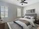 Bedroom with a king-size bed, wood floors, and plantation shutters at 10130 Balcony St, New Port Richey, FL 34655
