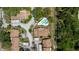 An overhead view of a well-kept neighborhood, common pool, and inviting condos amid mature trees at 1808 Cypress Trace Dr # 1808, Safety Harbor, FL 34695