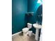 Teal-painted half bathroom with pedestal sink and toilet at 14207 Alistar Manor Dr, Wimauma, FL 33598