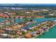 Picturesque aerial view showcasing waterfront neighborhood with canals and bay access at 6189 Leeland S St, St Petersburg, FL 33715