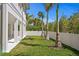 Tropical backyard features lush green lawn with privacy wall and palm trees at 6189 Leeland S St, St Petersburg, FL 33715