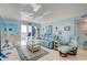Relaxing living room featuring light blue walls, comfortable seating, and coastal decor at 10216 Regal Dr # 603, Largo, FL 33774