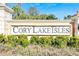 Cory Lake Isles community entrance sign, showcasing the neighborhood's name at 10511 Martinique Isle Dr, Tampa, FL 33647