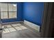 Blue bedroom with window and wood-like flooring at 8003 Bally Money Rd, Tampa, FL 33610