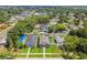 Aerial view of neighborhood with tree-lined streets, sidewalks, manicured lawns, and backyard at 2729 36Th N Ave, St Petersburg, FL 33713