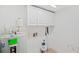 A utility room with white cabinets above a water heater and paint cans at 1200 Country Club Dr # 3204, Largo, FL 33771
