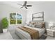 Bright bedroom with large window, ceiling fan, and neutral decor for a relaxing space at 34 Concord Dr, Dunedin, FL 34698