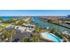 Aerial view showing community pool, marina, and parking at 1591 Gulf Blvd # 504S, Clearwater Beach, FL 33767