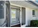 Modern gray front door with a screen door and sidelights at 1906 Wolf Laurel Dr, Sun City Center, FL 33573