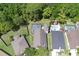 Aerial view of residences with backyard pools surrounded by mature trees and lush green landscaping at 14324 Moon Flower Dr, Tampa, FL 33626