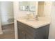 Updated bathroom featuring a gray vanity with solid surface counters at 14324 Moon Flower Dr, Tampa, FL 33626