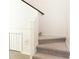 Carpeted staircase featuring a black handrail and white walls at 14324 Moon Flower Dr, Tampa, FL 33626